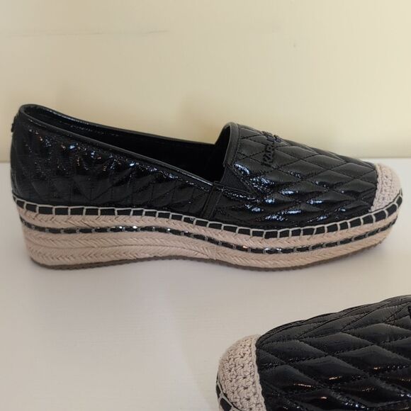 Karl Lagerfeld Paris Size 11 Desta Logo Black Puffy Quilted Platform Espadrilles - Picture 12 of 15